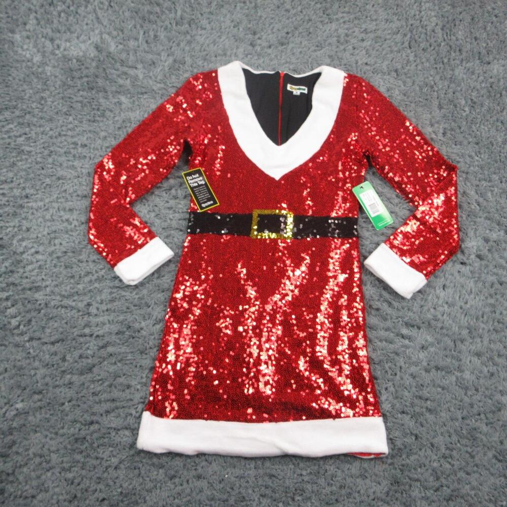Tipsy Elves Dress Womens M Red Sequin Santa Bodycon V Neck Lined Zip Buckle NWT